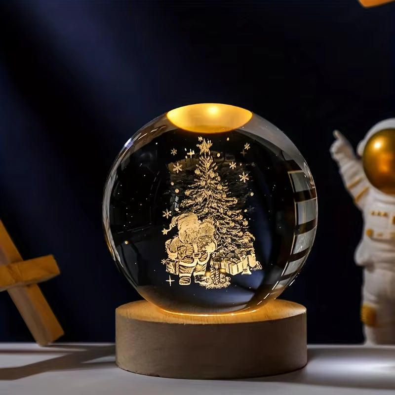 3D Crystal Ball LED Night Lights Moon Saturn Laser Engraved Solar System Globe for Bedroom Table Lamp Children Christmas Gifts