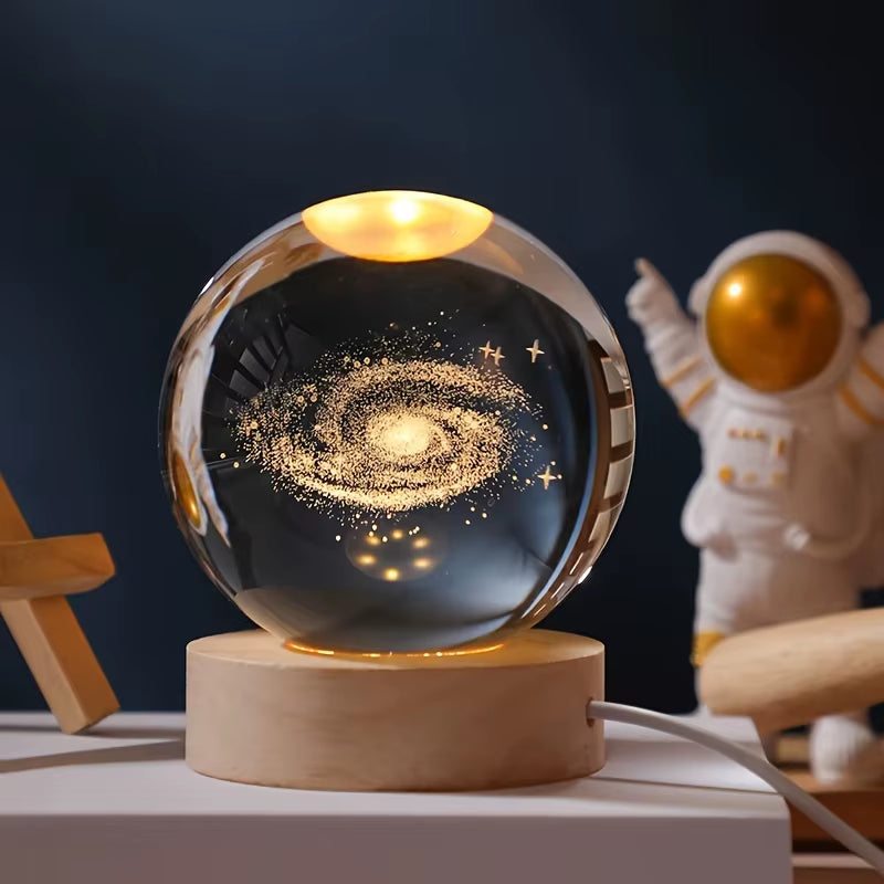 3D Crystal Ball LED Night Lights Moon Saturn Laser Engraved Solar System Globe for Bedroom Table Lamp Children Christmas Gifts