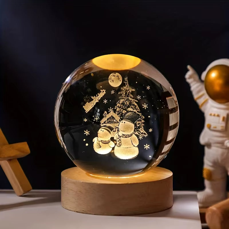 3D Crystal Ball LED Night Lights Moon Saturn Laser Engraved Solar System Globe for Bedroom Table Lamp Children Christmas Gifts
